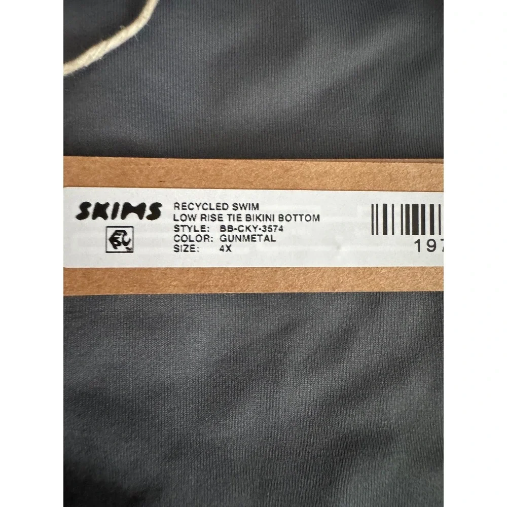 SKIMS Recycled Swim‎ Tie Bikini Bottoms Gunmetal 4X NWT